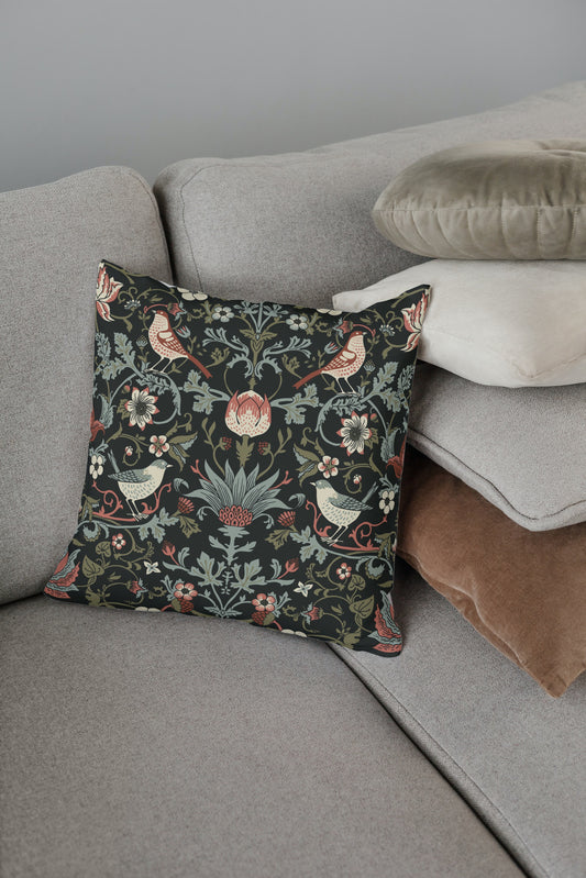 William Morris Cotton Pillows Enchanted Strawberry Thief Dark Night