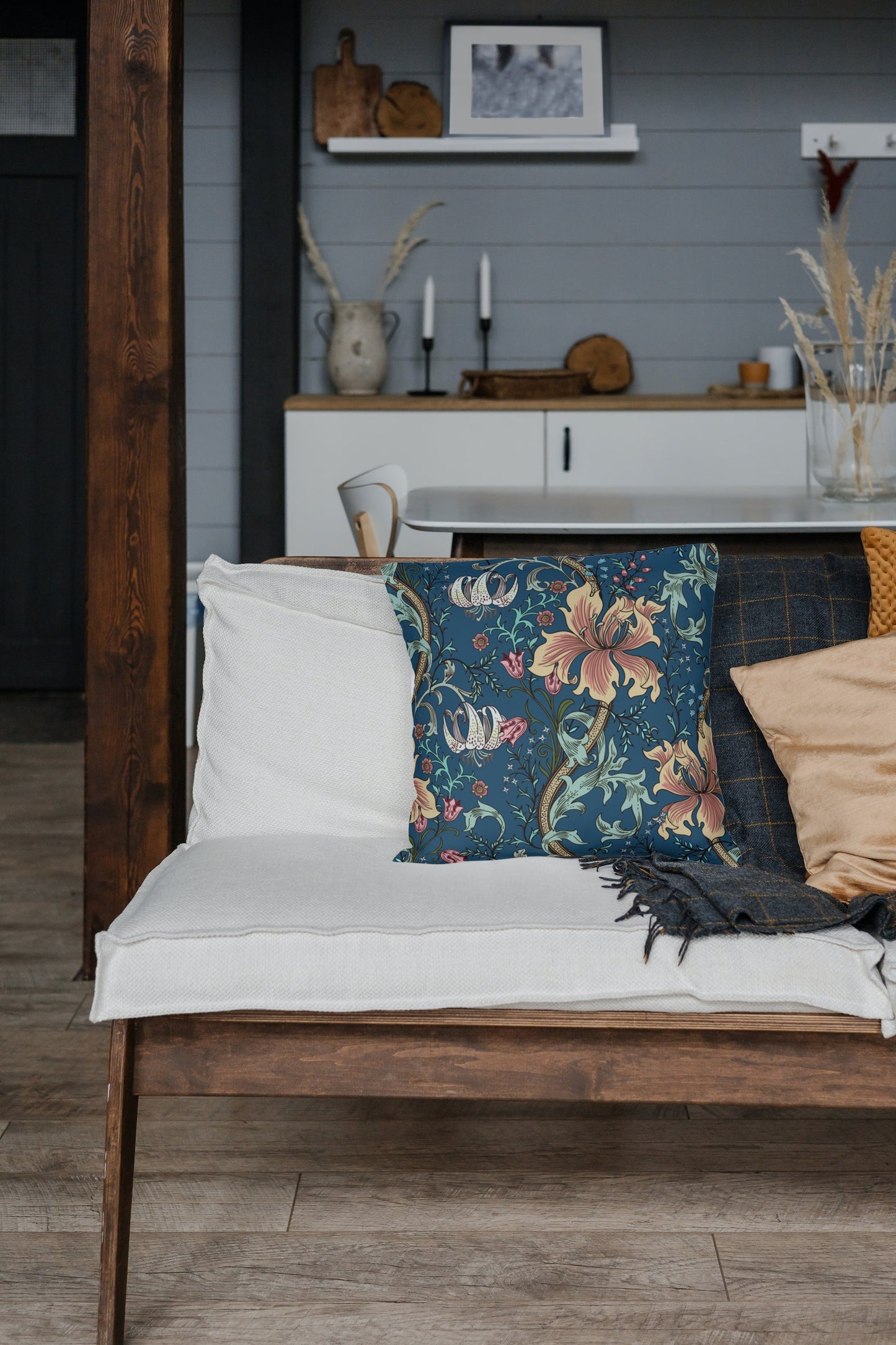 William Morris Cotton Pillows Enchanted Golden Lily Midnight Blue