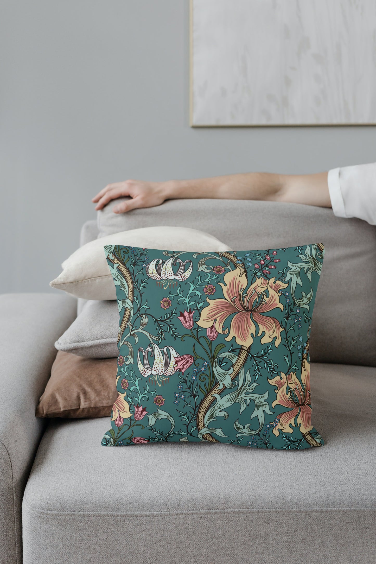William Morris Cotton Pillows Enchanted Golden Lily Forest Teal