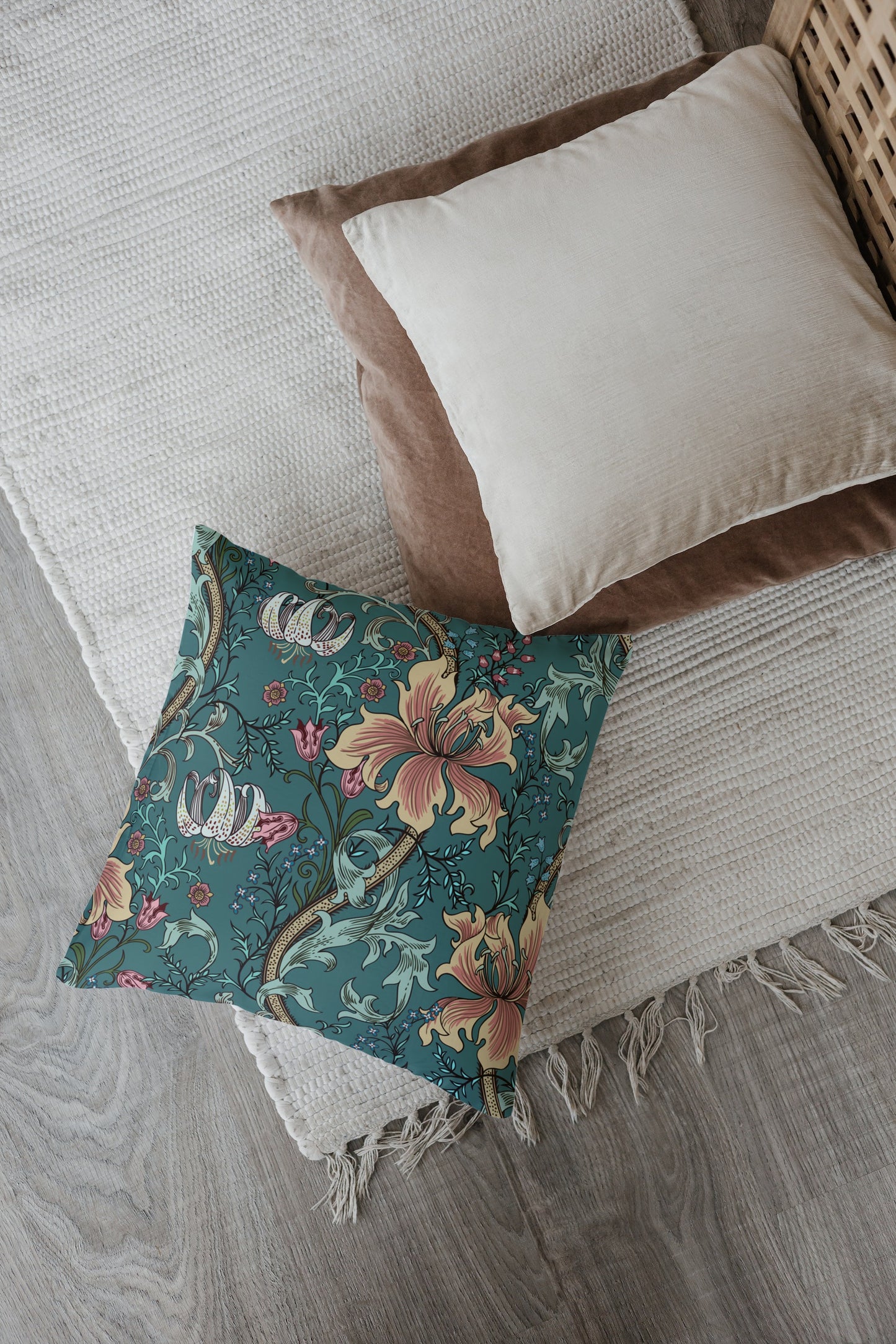 William Morris Cotton Pillows Enchanted Golden Lily Forest Teal