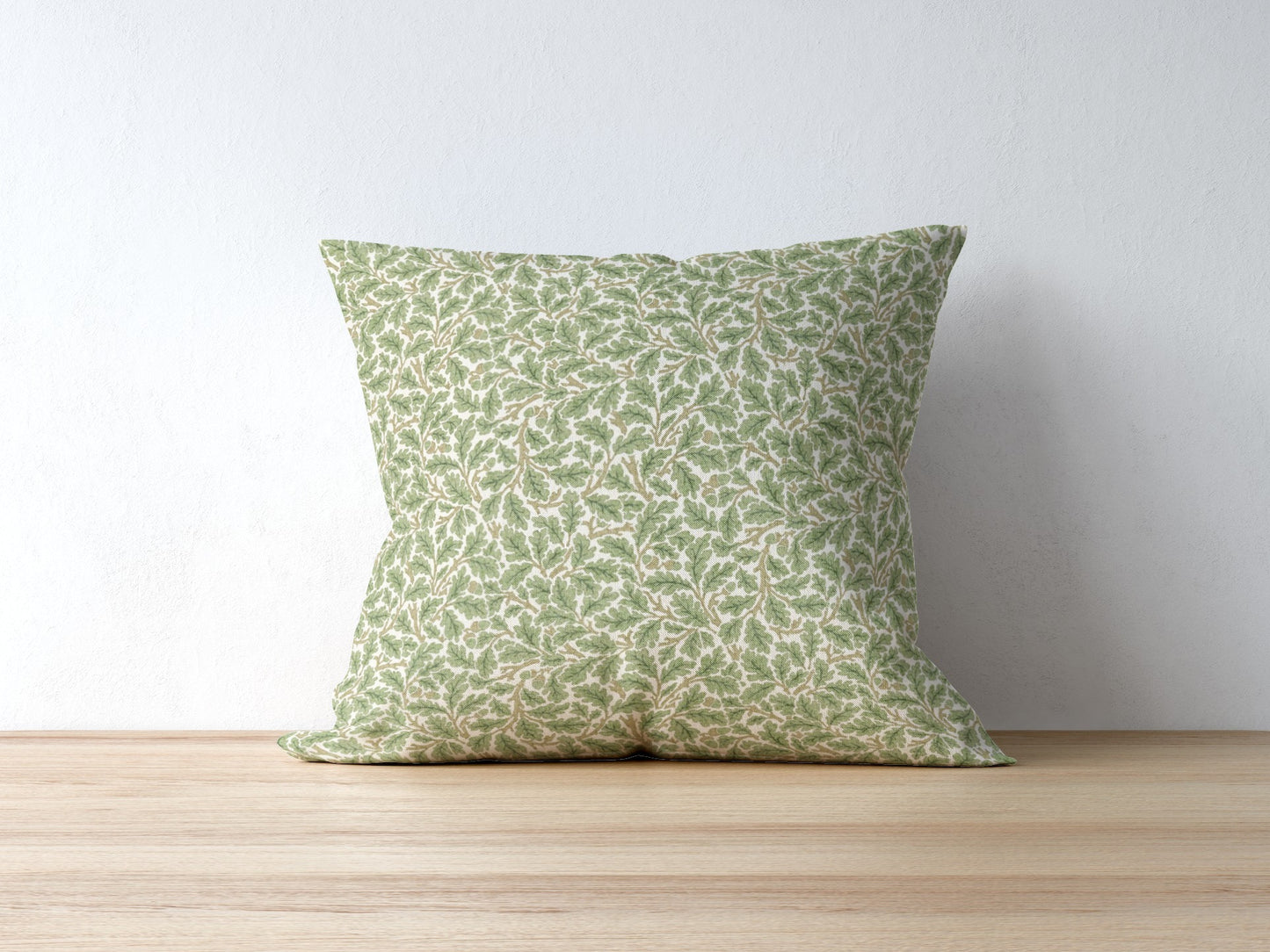 Oak Leaf Cotton Throw Pillows William Morris Forest Green Cream