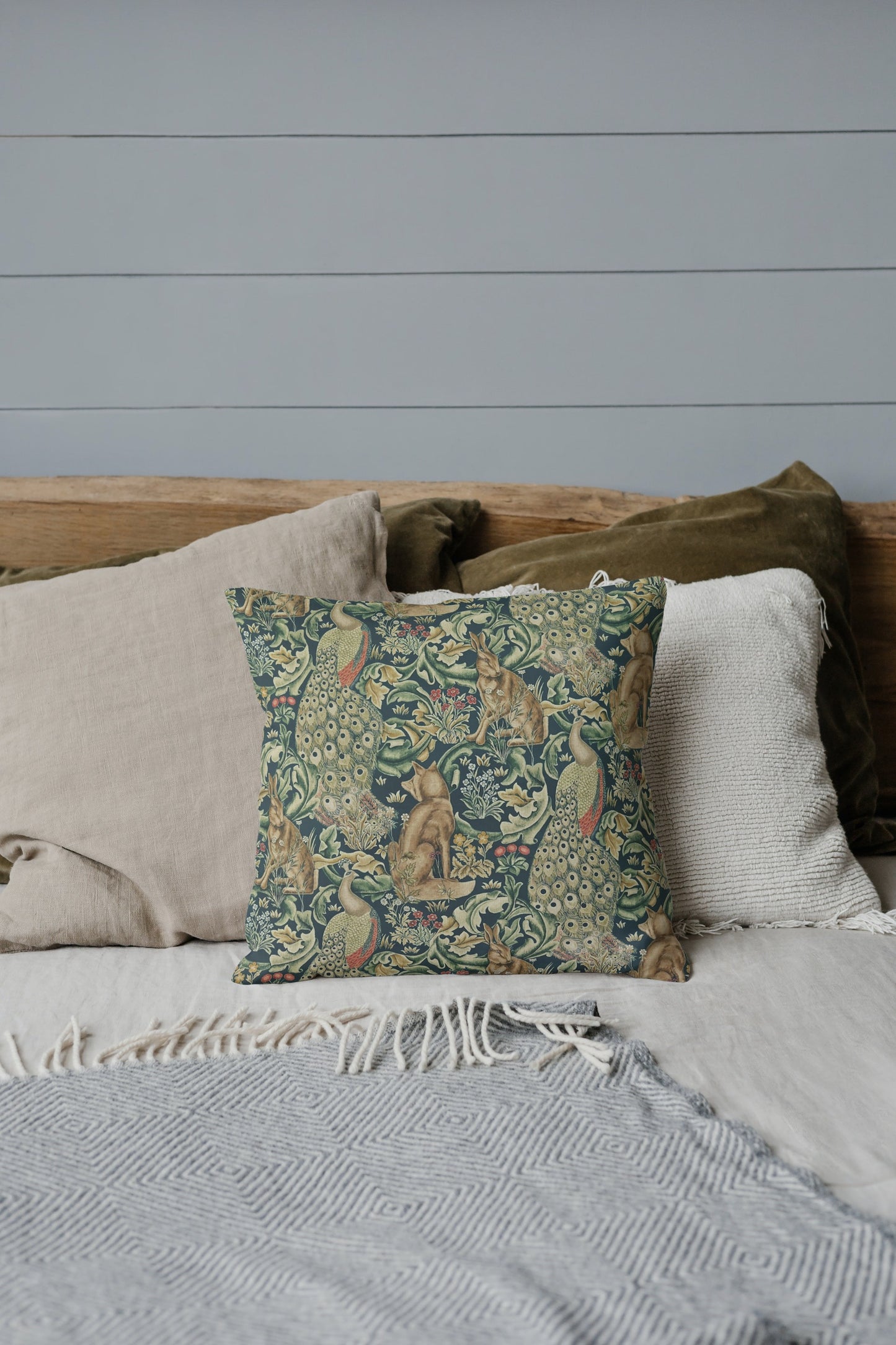 Forest Cotton Throw Pillows William Morris Green