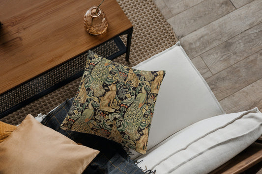 Forest Cotton Throw Pillows William Morris Charcoal Black