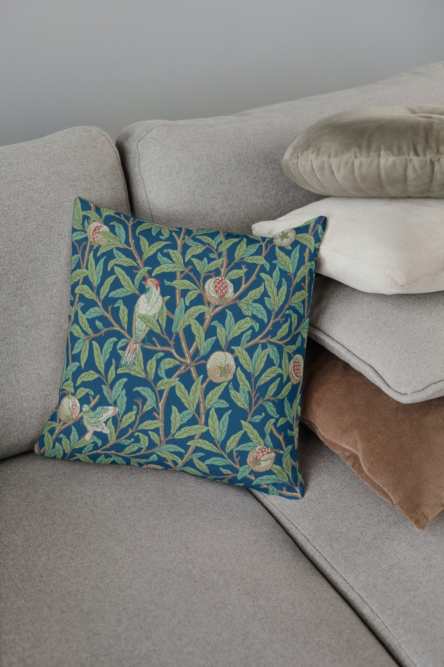 Bird & Pomegranate Cotton Throw Pillows William Morris Blue Green