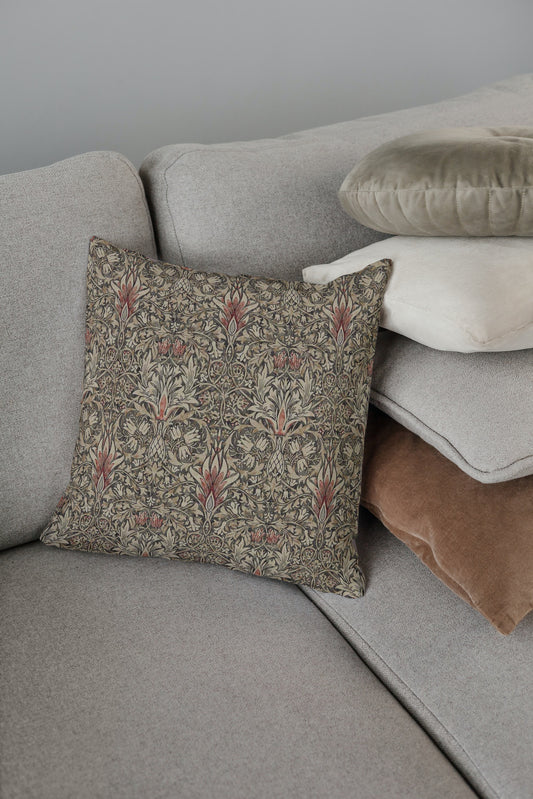 Snakeshead Cotton Throw Pillows William Morris Charcoal Spice