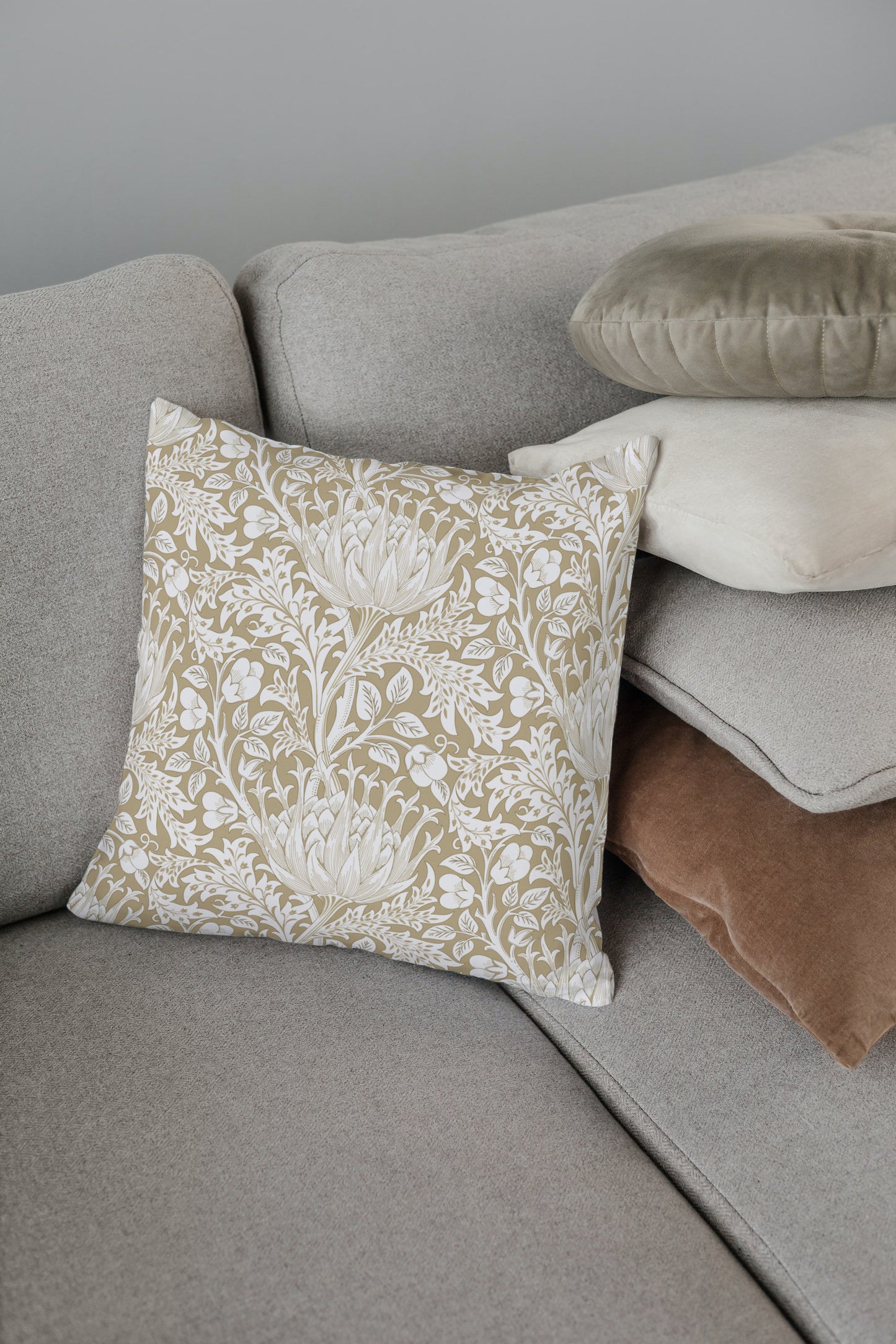 Provence Outdoor Pillows William Morris Artichoke Beige White