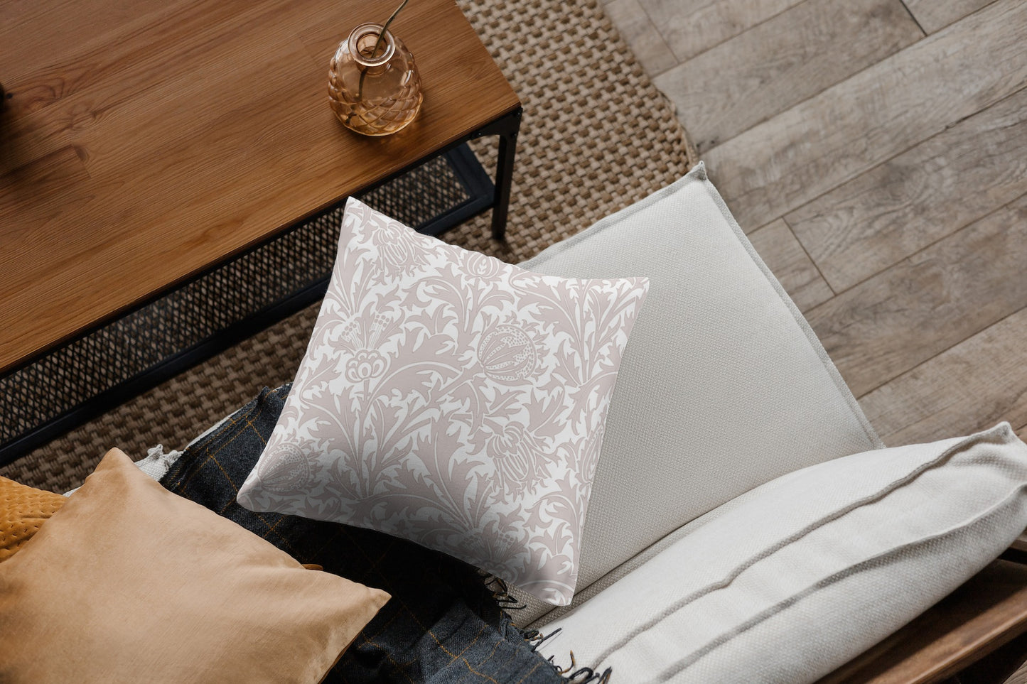 Skye Outdoor Pillows William Morris Thistle Ecru White