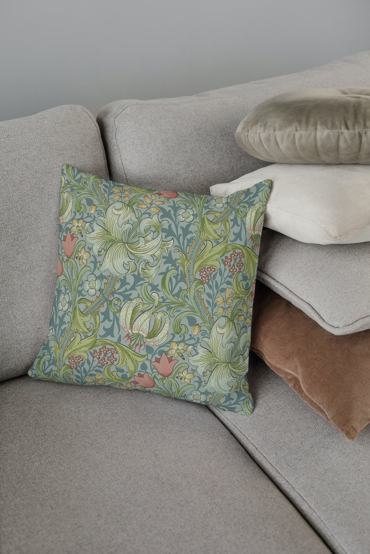 Golden Lily Outdoor Pillow William Morris Mineral Blue
