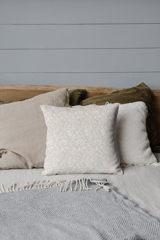 Chrysanthemum Outdoor Pillow William Morris Blush Pink Toile