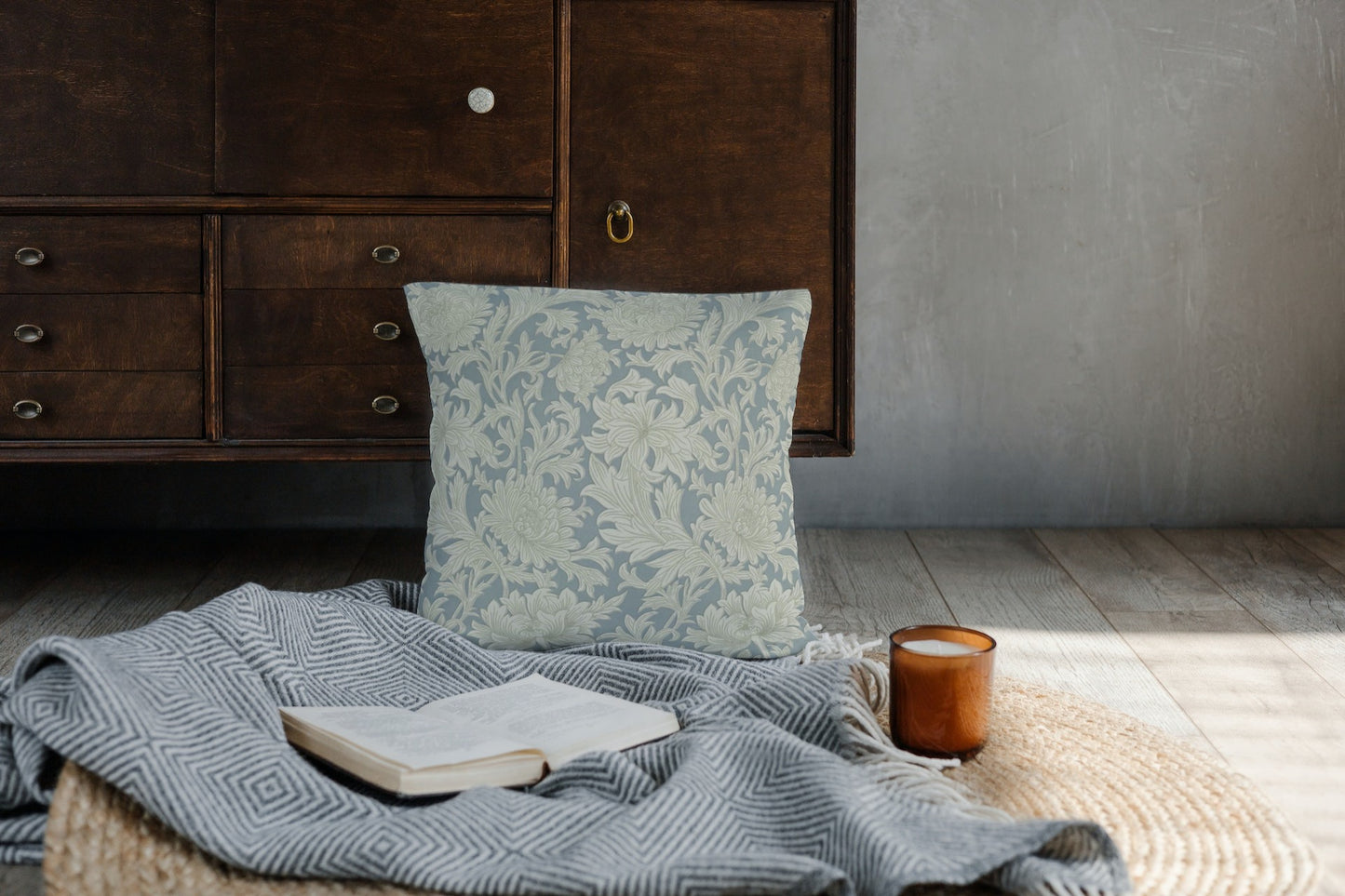 Chrysanthemum Outdoor Pillow William Morris Blue Toile